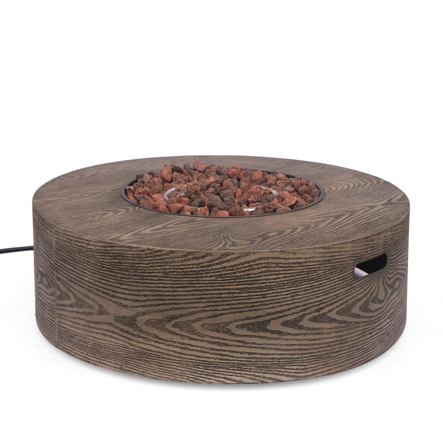 AIDAN ROUND IRON FIRE PIT - 50,000 BTU TANK OUTSIDE