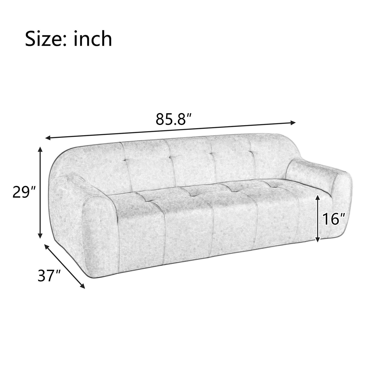 85.8' Wide Chenille Fabric 3-Seater Sofa with Tufted Style, Full