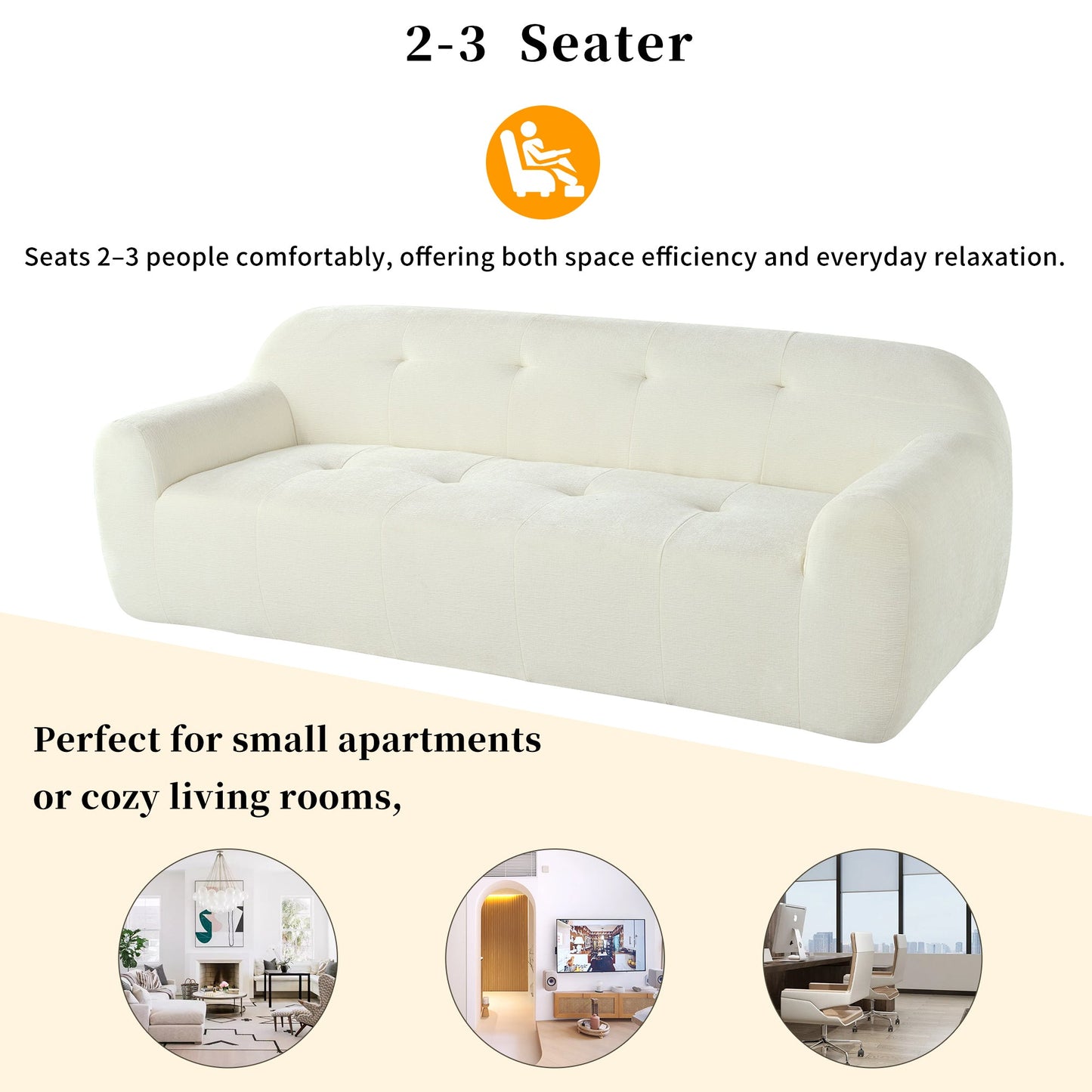85.8' Wide Chenille Fabric 3-Seater Sofa with Tufted Style, Full