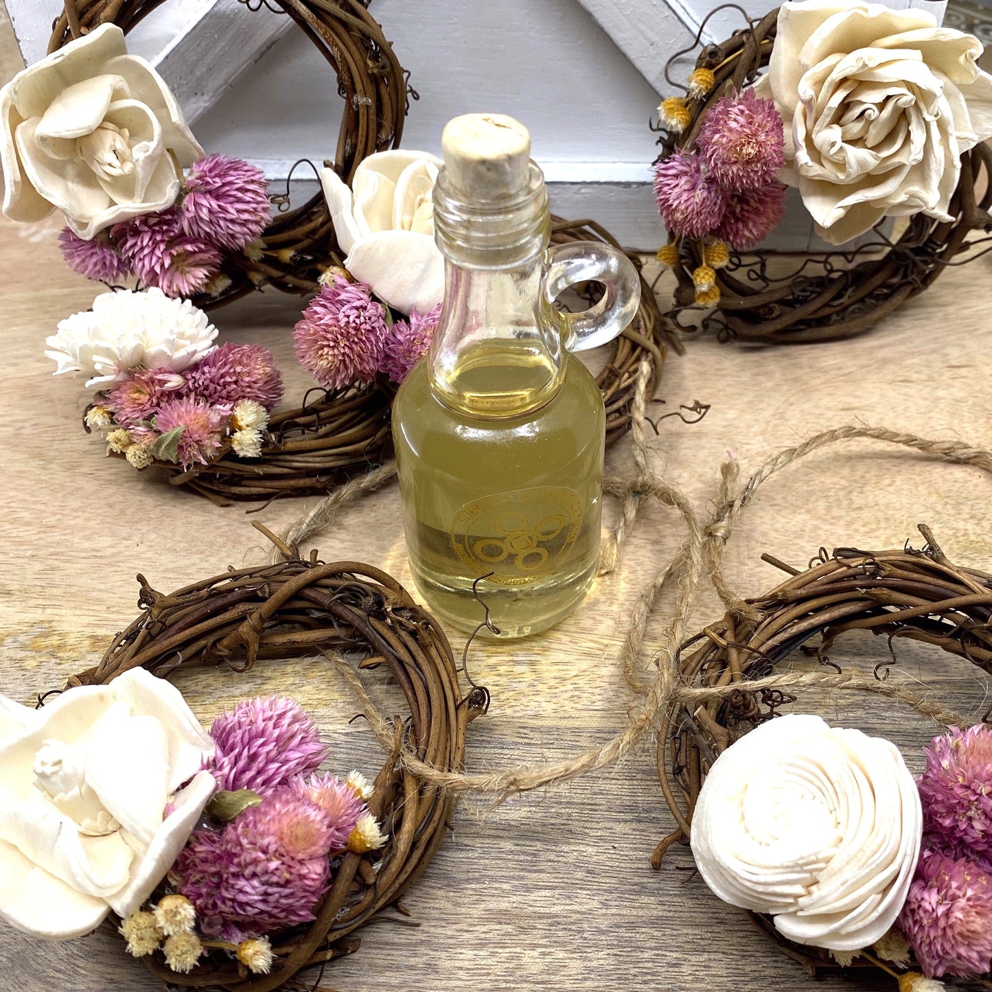 Mini Grapevine Wreath Ornaments with Dried Flowers, 3”