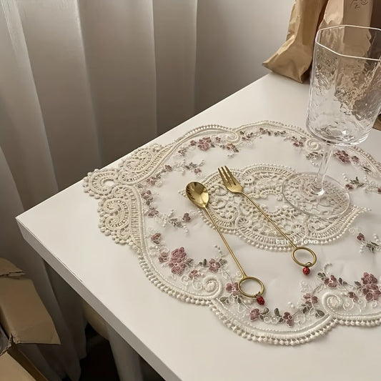 Vintage French Lace Embroidered Coaster and Placemat Decor
