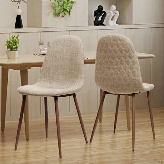 Elegant Wheat Fabric Dining Chair Set with Iron Legs and Dark Walnut
