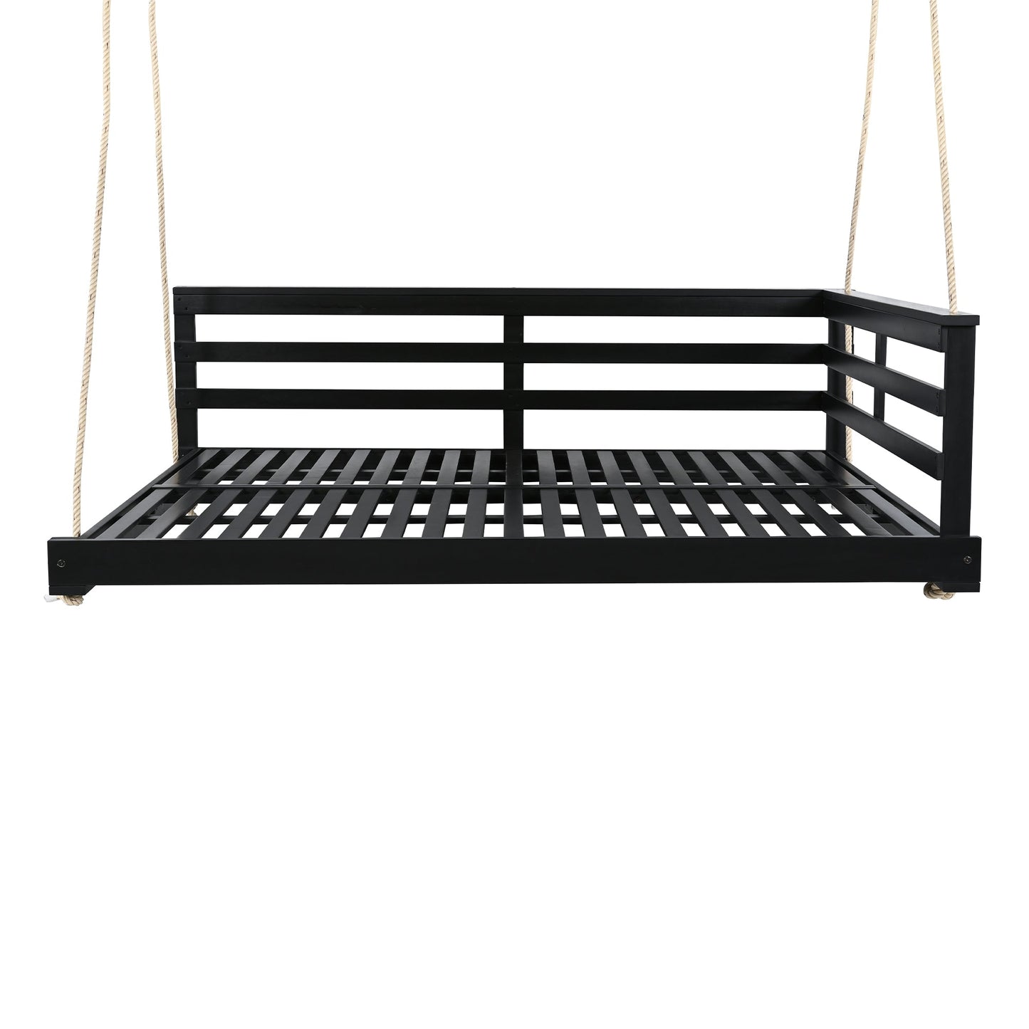 Acacia Wood Porch Swing Bed for Outdoor with Hemp Ropes - Full Size