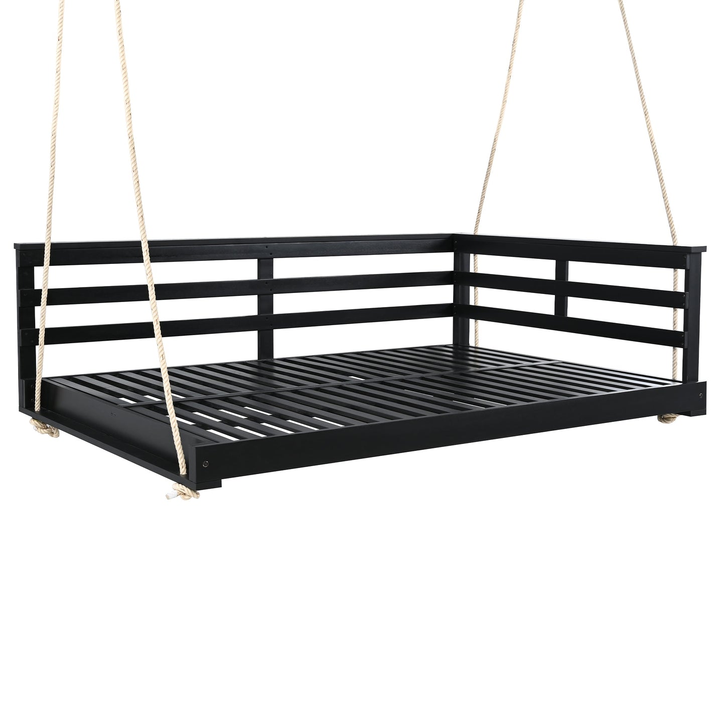 Acacia Wood Porch Swing Bed for Outdoor with Hemp Ropes - Full Size