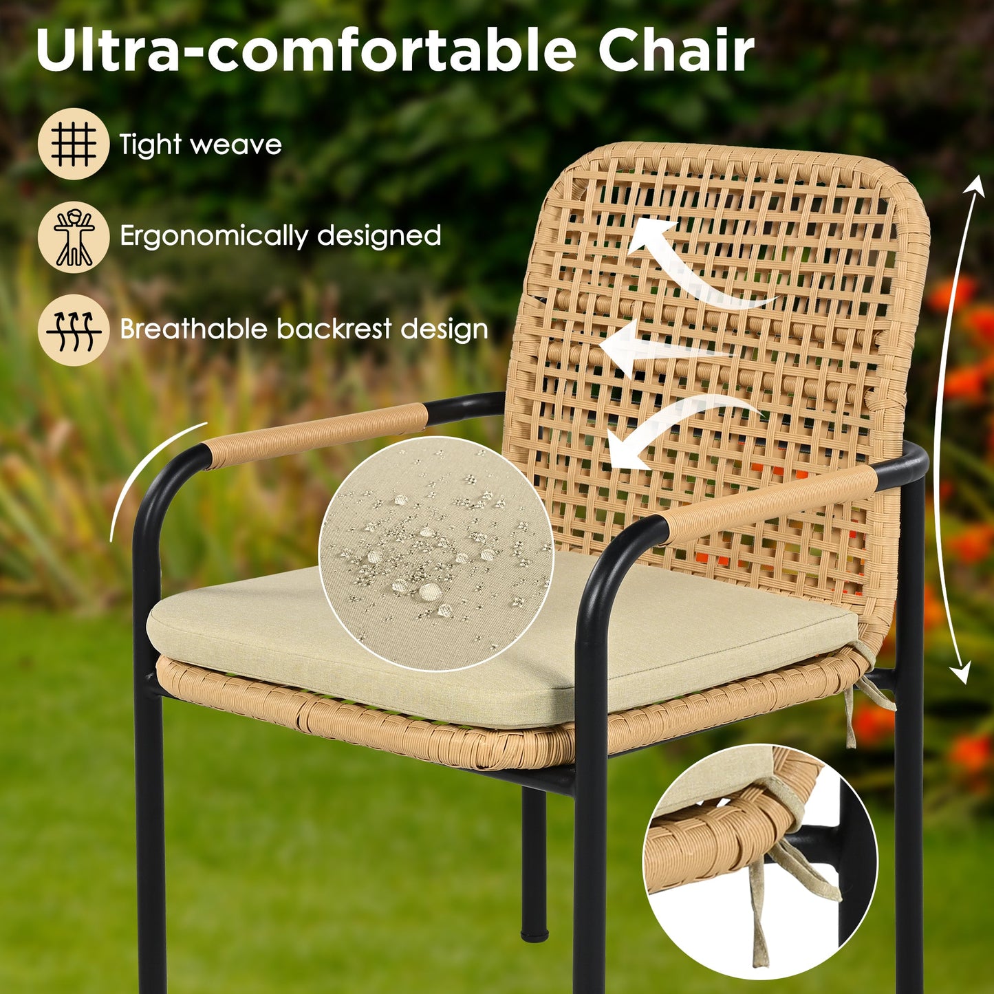 7 Pieces Patio Dining Set, Outdoor Wicker Furniture Set, Plastic-wood