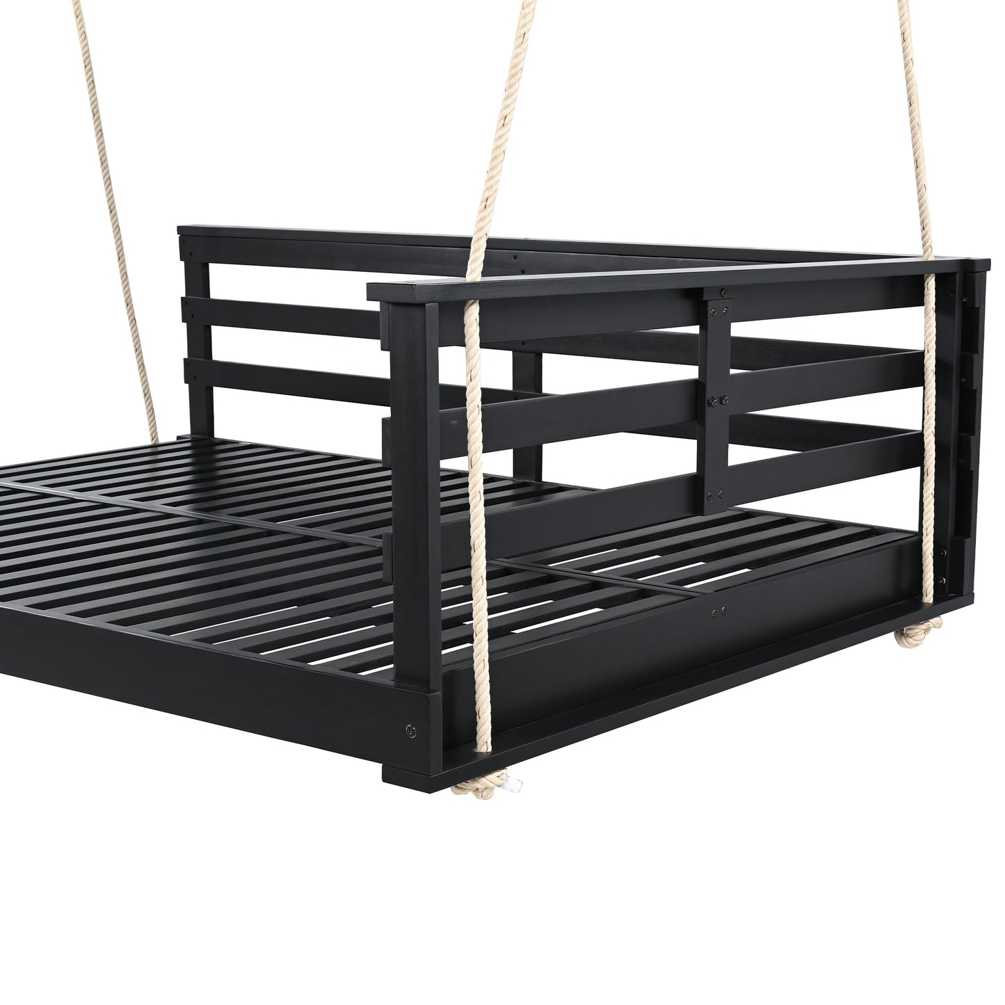 Acacia Wood Porch Swing Bed for Outdoor with Hemp Ropes - Full Size